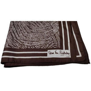 Diane Von Furstenberg Silk Scarf 70s Brown Tribal Leaf Design Vintage New York